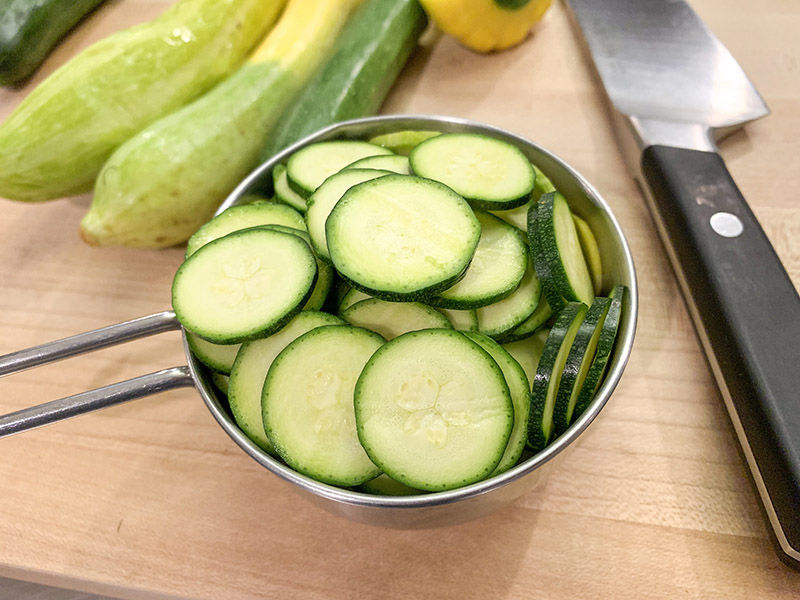 Summer squash salad with sweet onions, olive oil and two vinegars